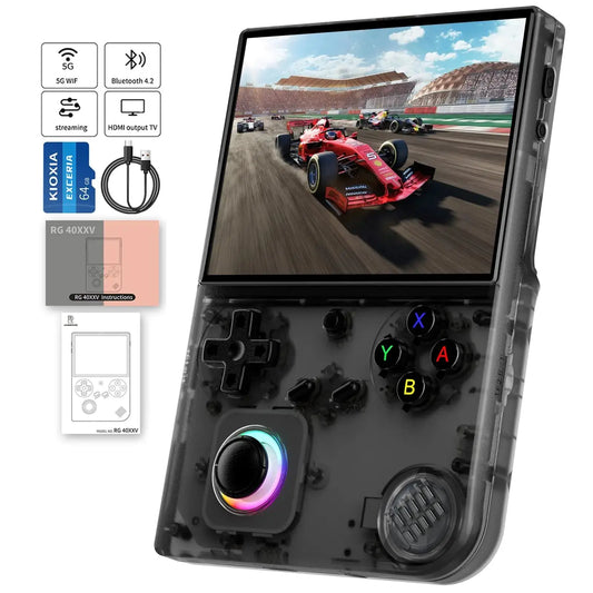 RG 40XXV Console de jeu rétro portable Linux 64 bits Système d'affichage IPS de 4 pouces Cortex-A53 prend en charge WiFi Bluetooth HDMI et sortie TV, noir