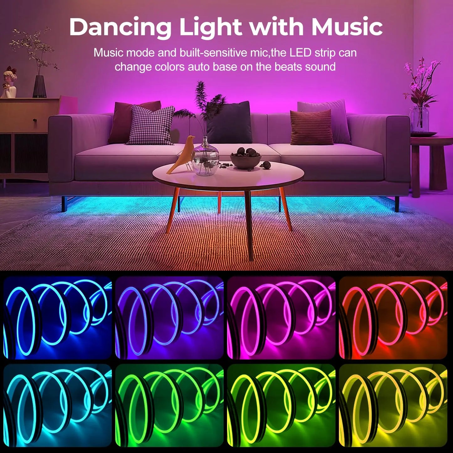 LUXONIC RGB Neon Ruban LED 10M, Bluetooth Etanche Bande LED Néon en Silicone avec Contrôle APP, Télécommande, Synchronisation de Musique, 24V Flexible Lumineuse Led pour Éclairage Intérieur et Extérie