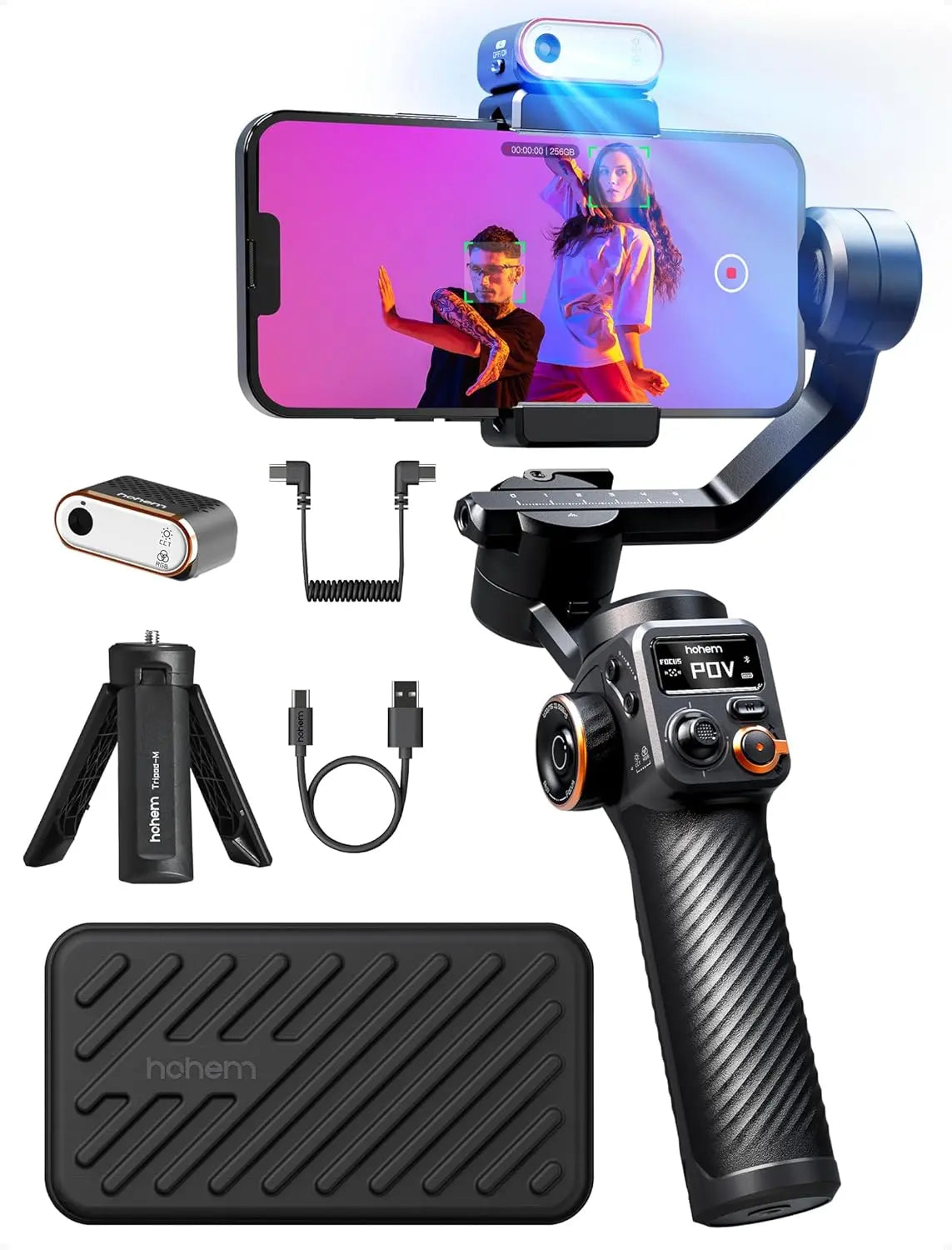 hohem iSteady M6 Kit Stabilisateur Smartphone, Gimbal Stabilisateur à 3 Axes avec Capteur de Vision AI/Lumière de Remplissage CCT/RGB, Gimbal pour Vlog Youtube, Charge utile 400g pour iPhone&Android