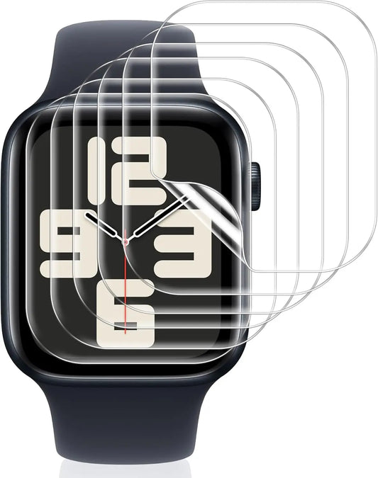 Vauki 6 Pièces Protection Écran pour Apple Watch SE 44mm (2022/2020) /Series 6/5/4 44mm Verre Trempé,HD Transparent Sans Bulles Silicone Ultra-Mince TPU Souple Film Protecteur Installation Facile