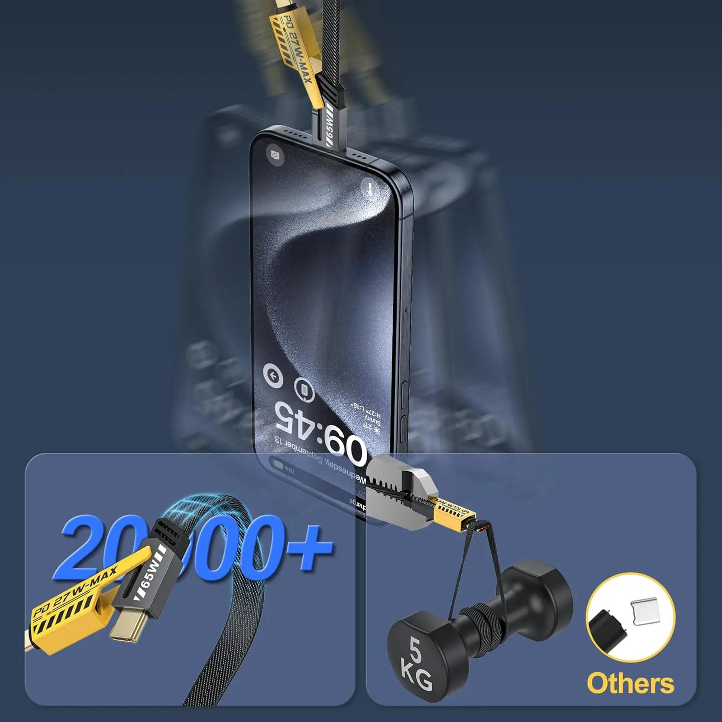 NOHON Cable Chargeur Multi USB 4 en 1 ：Universel Cable Multi Embout Charge Rapide, 1.2M Nylon USB Cable Chargement QC 65W/ PD 27W Cable Compatible avec iPhone Samsung Galaxy Huawei Google MacBook iPad