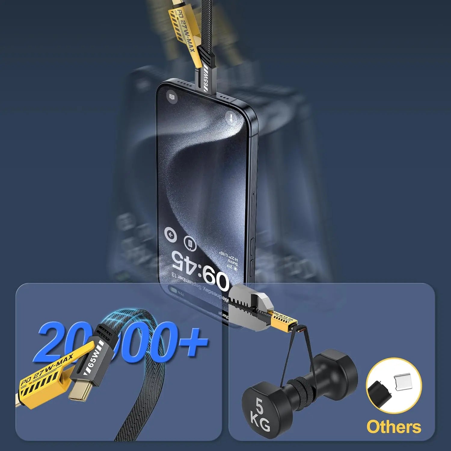 NOHON Cable Chargeur Multi USB 4 en 1 ：Universel Cable Multi Embout Charge Rapide, 1.2M Nylon USB Cable Chargement QC 65W/ PD 27W Cable Compatible avec iPhone Samsung Galaxy Huawei Google MacBook iPad