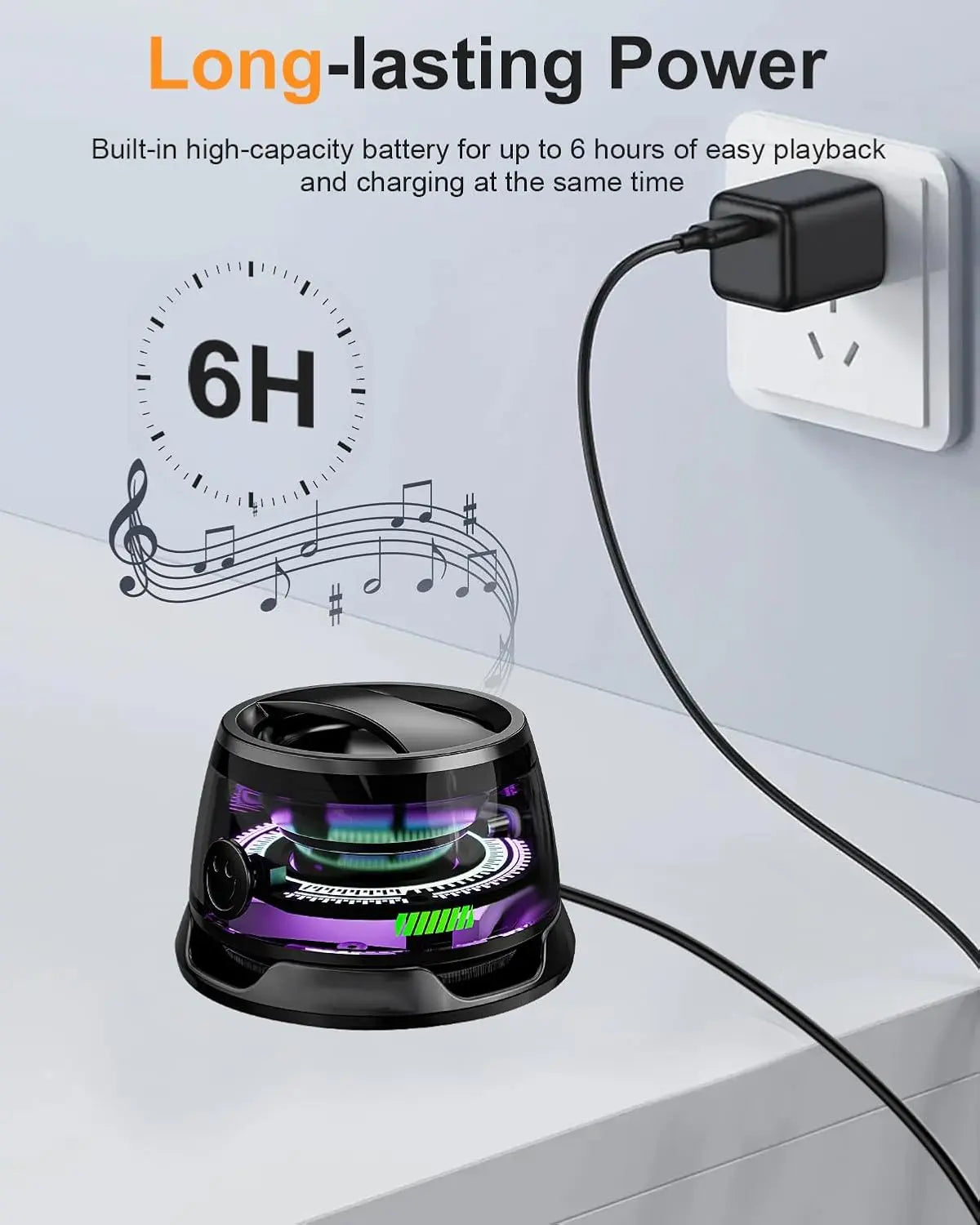 Qaum Enceinte Bluetooth magnétique G200 rechargeable portable sans fil avec câble pour voyage, extérieur, jeux de voiture, lumière colorée multi-RVB, Bluetooth 5.3, fonction support de téléphone