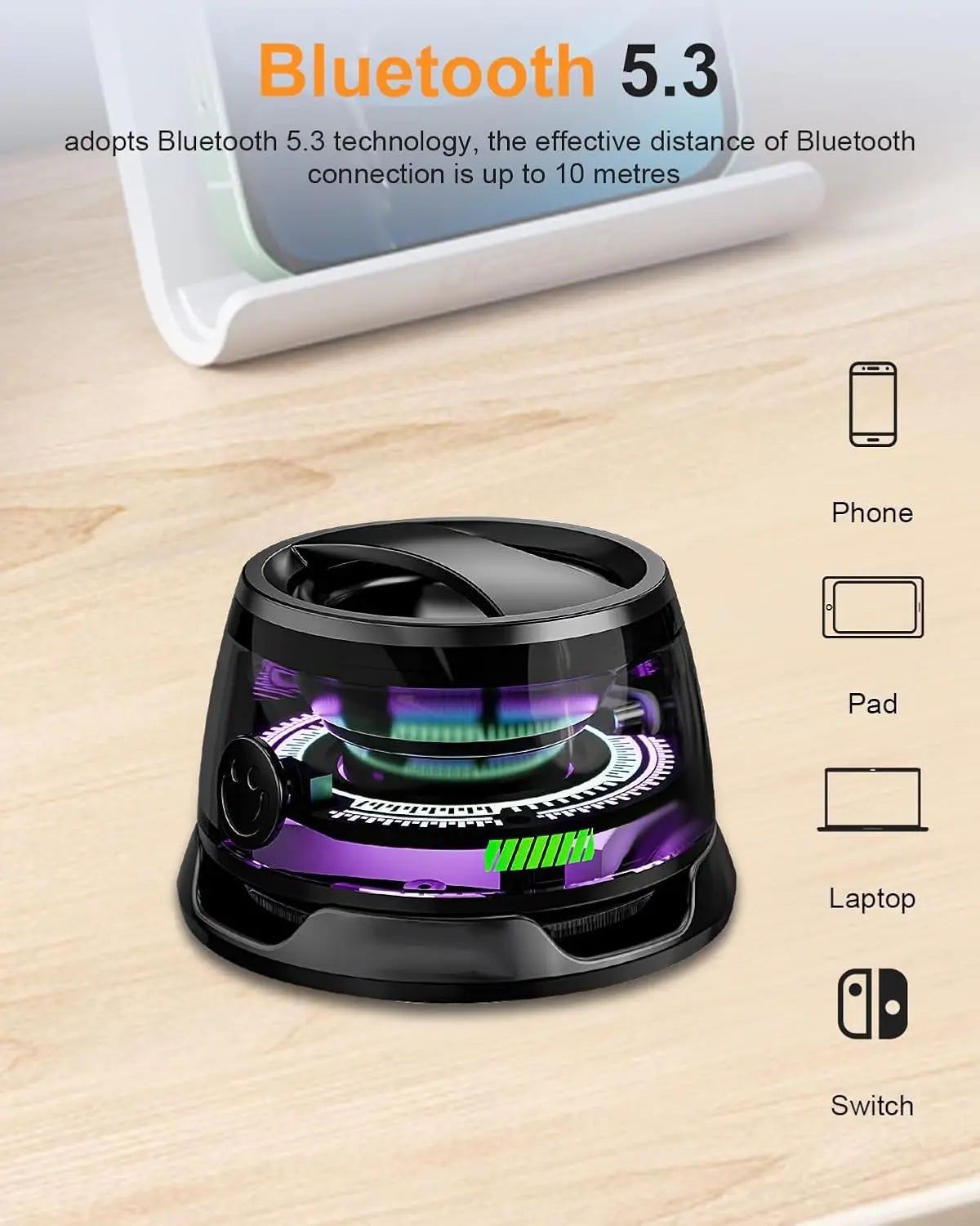 Qaum Enceinte Bluetooth magnétique G200 rechargeable portable sans fil avec câble pour voyage, extérieur, jeux de voiture, lumière colorée multi-RVB, Bluetooth 5.3, fonction support de téléphone