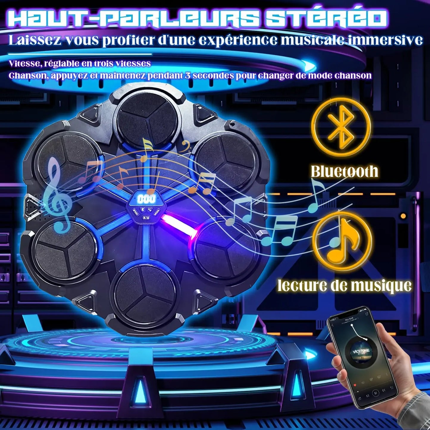 Machine de Boxe Musicale, Modèle Amélioré Bluetooth Intelligent Mural Music Boxing Machine, Vitesse Réglable, Gants Inclus, pour L'EntraîNement de Boxe des Enfants et des Adultes à la Maison