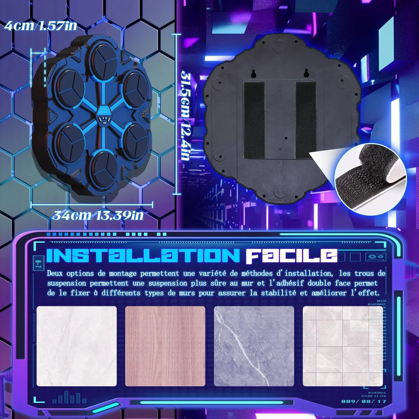 Machine de Boxe Musicale, Modèle Amélioré Bluetooth Intelligent Mural Music Boxing Machine, Vitesse Réglable, Gants Inclus, pour L'EntraîNement de Boxe des Enfants et des Adultes à la Maison