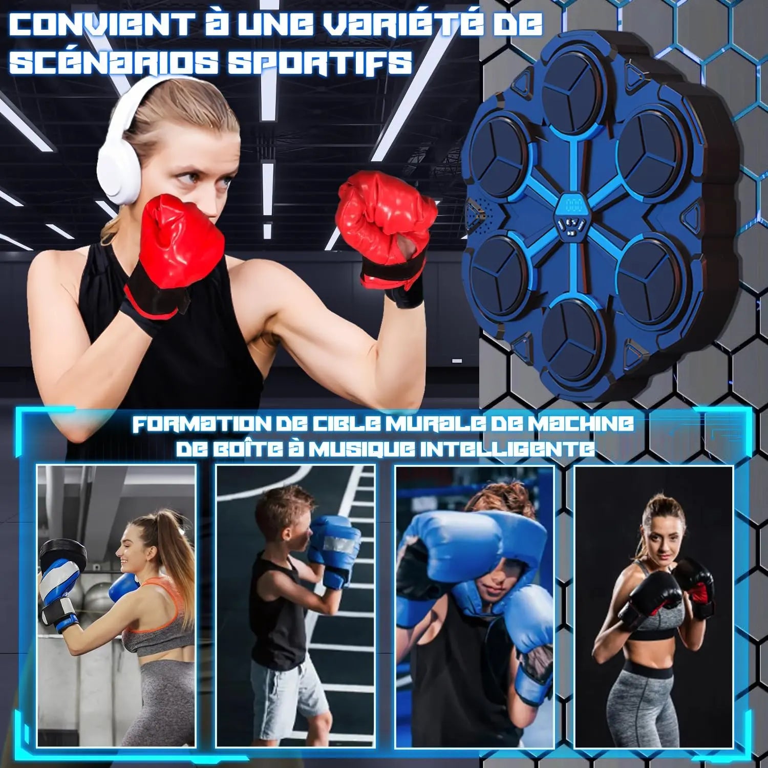 Machine de Boxe Musicale, Modèle Amélioré Bluetooth Intelligent Mural Music Boxing Machine, Vitesse Réglable, Gants Inclus, pour L'EntraîNement de Boxe des Enfants et des Adultes à la Maison