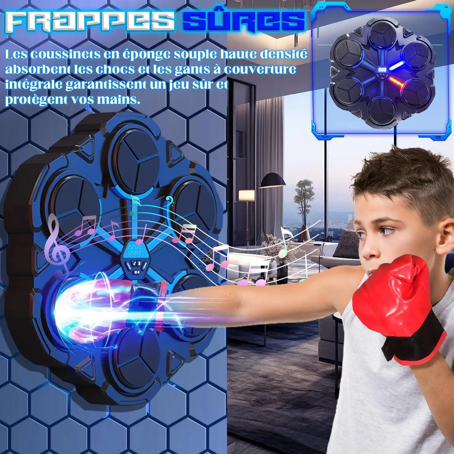 Machine de Boxe Musicale, Modèle Amélioré Bluetooth Intelligent Mural Music Boxing Machine, Vitesse Réglable, Gants Inclus, pour L'EntraîNement de Boxe des Enfants et des Adultes à la Maison
