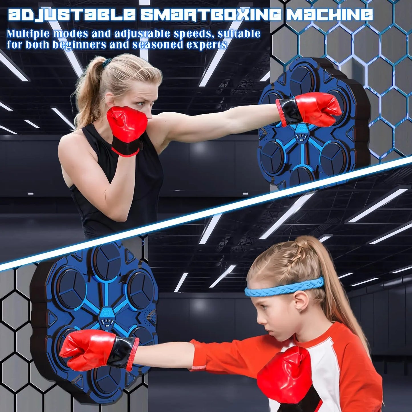 Machine de Boxe Musicale, Modèle Amélioré Bluetooth Intelligent Mural Music Boxing Machine, Vitesse Réglable, Gants Inclus, pour L'EntraîNement de Boxe des Enfants et des Adultes à la Maison