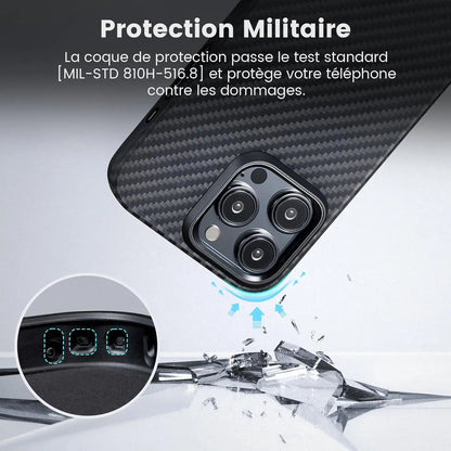 pitaka Coque pour iPhone 15 Pro Compatible avec Magsafe Housse de Magnétique avec Protection Antichoc Militaire Etui Fin en 1500D Fibre Aramide/TPU [MagEZ Case Pro 4] Noir/Gris