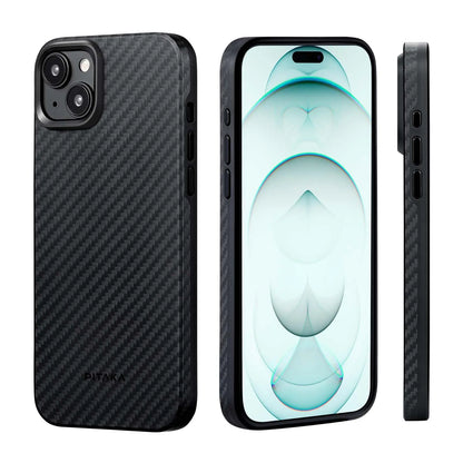 pitaka Coque pour iPhone 15 Pro Compatible avec Magsafe Housse de Magnétique avec Protection Antichoc Militaire Etui Fin en 1500D Fibre Aramide/TPU [MagEZ Case Pro 4] Noir/Gris