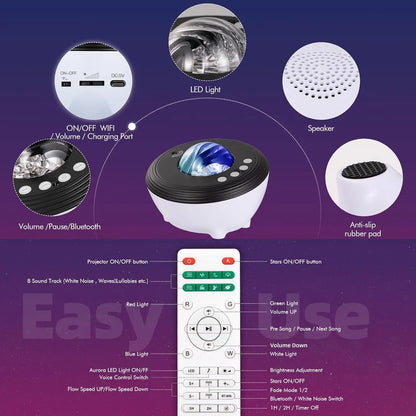 Projecteur Ciel Etoile, Projecteur Galaxie, projecteur de lumière étoilée Aurora de musique avec Bluetooth,télécommande,App,Machine à sons,projecteur de lumière du ciel Veilleuse pour enfants adults