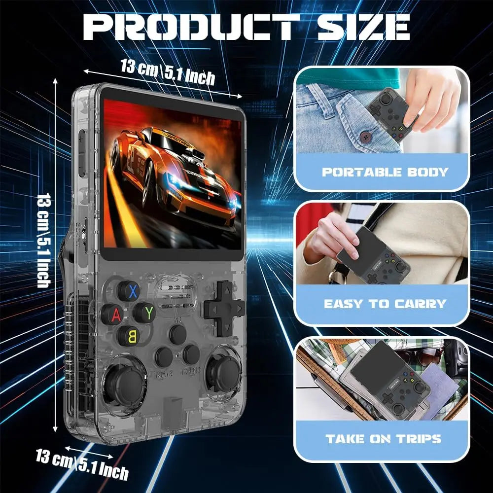 SGZIOO R36S Console de jeu portable, consoles de jeux portables avec système Linux open source, écran IPS de 3,5", carte TF 64G, plus de 15 000 jeux classiques intégrés, consoles de jeux portables