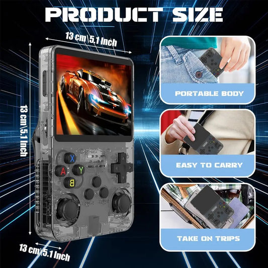 SGZIOO R36S Console de jeu portable, consoles de jeux portables avec système Linux open source, écran IPS de 3,5", carte TF 64G, plus de 15 000 jeux classiques intégrés, consoles de jeux portables