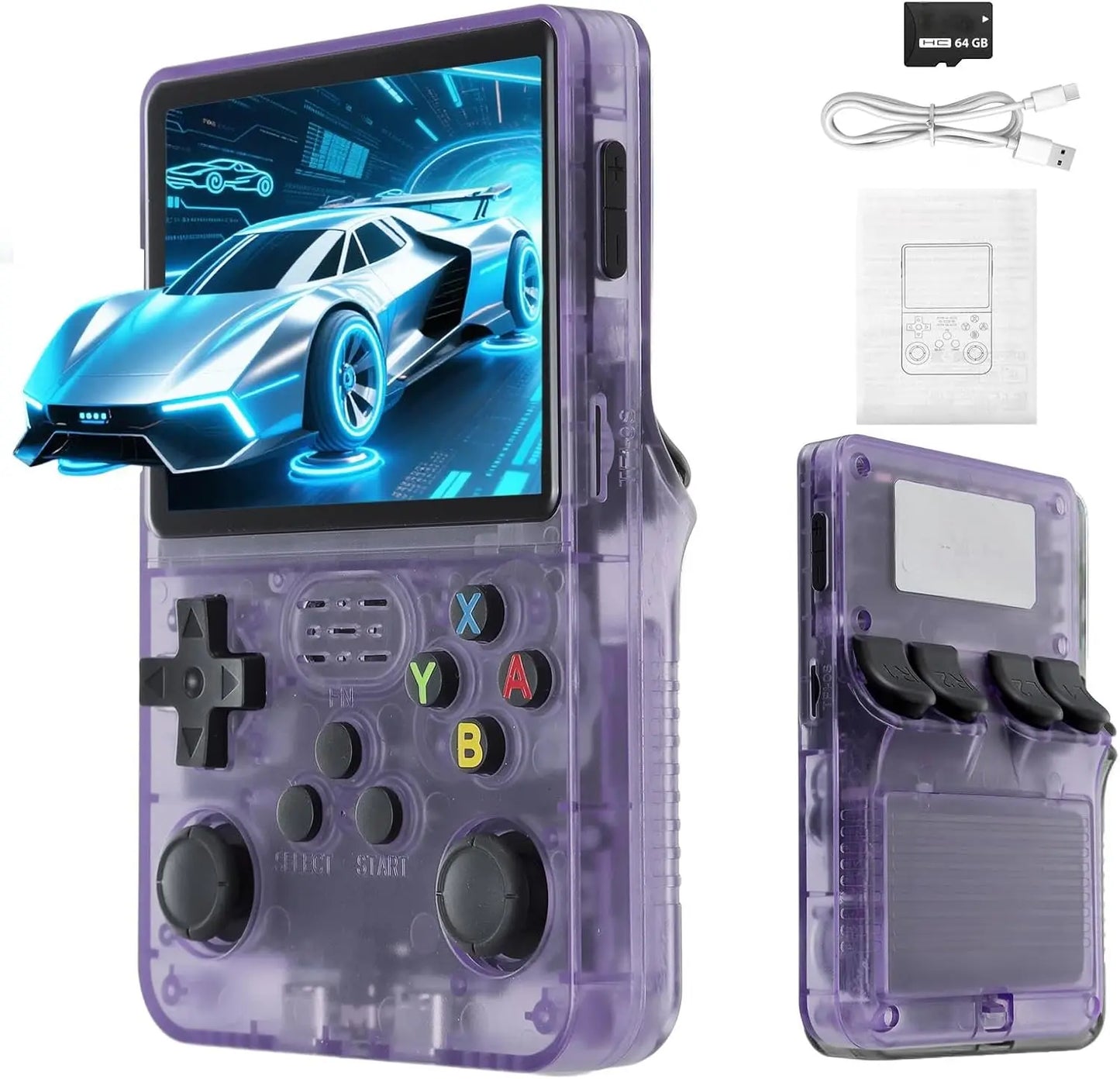 R36S Console de jeu portable avec écran de 3,5", système Linux open source et plus de 20 000 jeux, carte TF 64 Go intégrée - Expérience de jeu rétro ultime (violet)