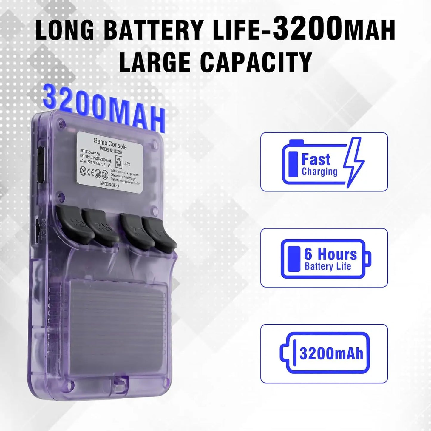 R36S Console de jeu portable avec écran de 3,5", système Linux open source et plus de 20 000 jeux, carte TF 64 Go intégrée - Expérience de jeu rétro ultime (violet)