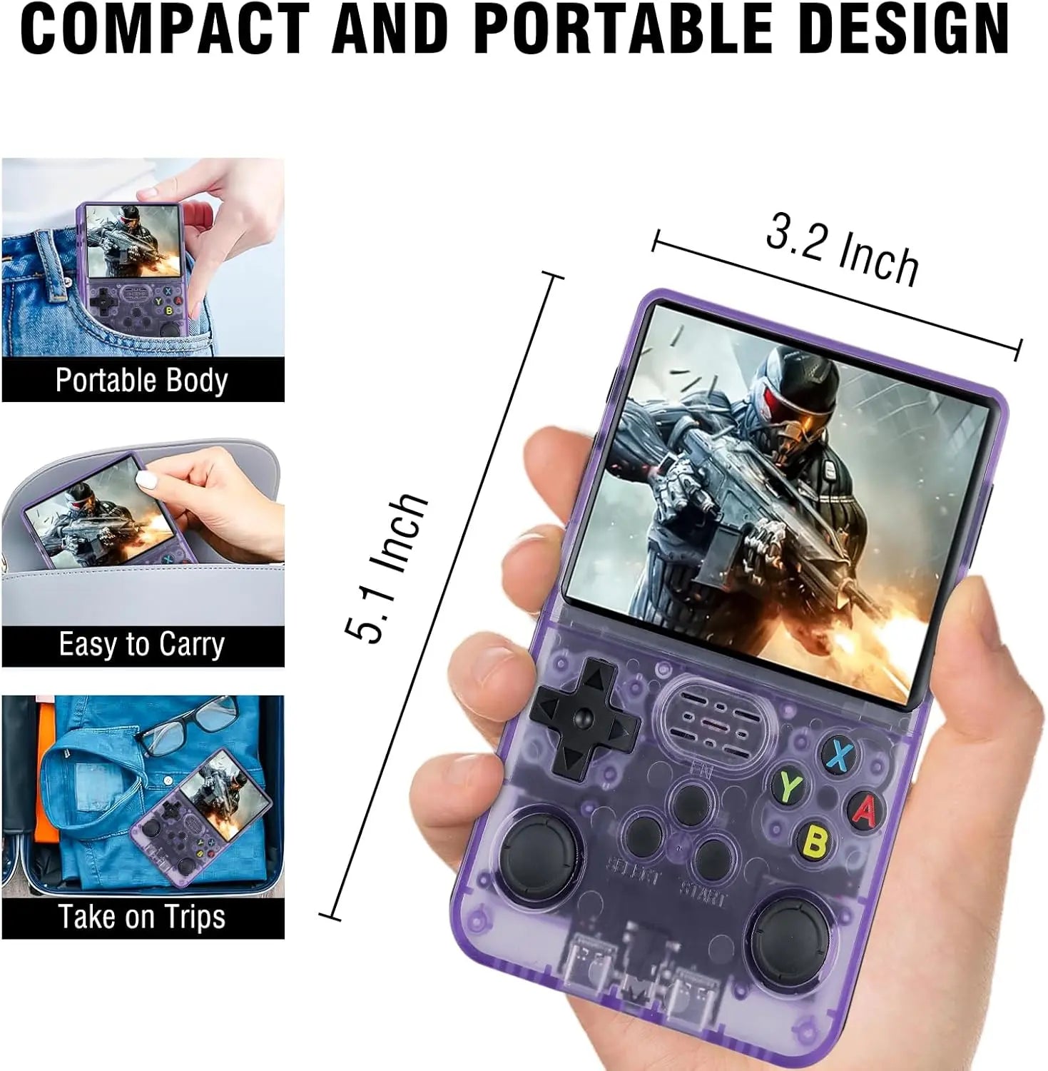 R36S Console de jeu portable avec écran de 3,5", système Linux open source et plus de 20 000 jeux, carte TF 64 Go intégrée - Expérience de jeu rétro ultime (violet)