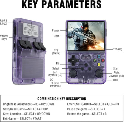 R36S Console de jeu portable avec écran de 3,5", système Linux open source et plus de 20 000 jeux, carte TF 64 Go intégrée - Expérience de jeu rétro ultime (violet)
