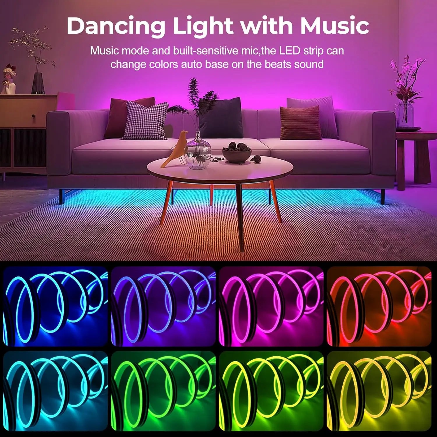 LUXONIC RGB Neon Ruban LED 10M, Bluetooth Etanche Bande LED Néon en Silicone avec Contrôle APP, Télécommande, Synchronisation de Musique, 24V Flexible Lumineuse Led pour Éclairage Intérieur et Extérie