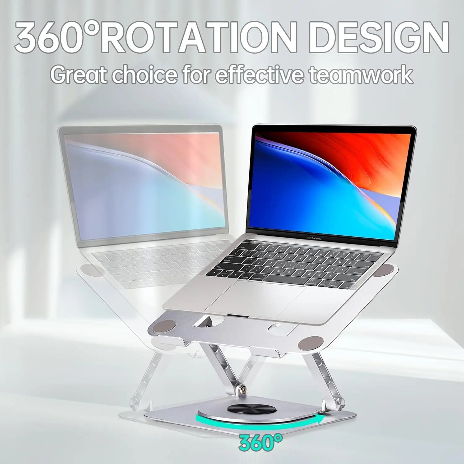 Crumya Support Ordinateur Portable – Support Rotatif à 360° pour PC, Pliable, Ergonomique, en Alliage d'aluminium.Compatible avec iPad, Ordinateurs Portables et tTablettes Jusqu'à 17 Pouces.