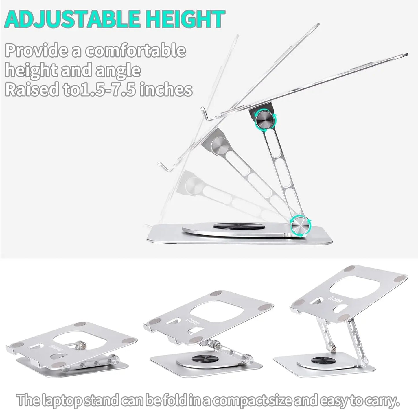 Crumya Support Ordinateur Portable – Support Rotatif à 360° pour PC, Pliable, Ergonomique, en Alliage d'aluminium.Compatible avec iPad, Ordinateurs Portables et tTablettes Jusqu'à 17 Pouces.