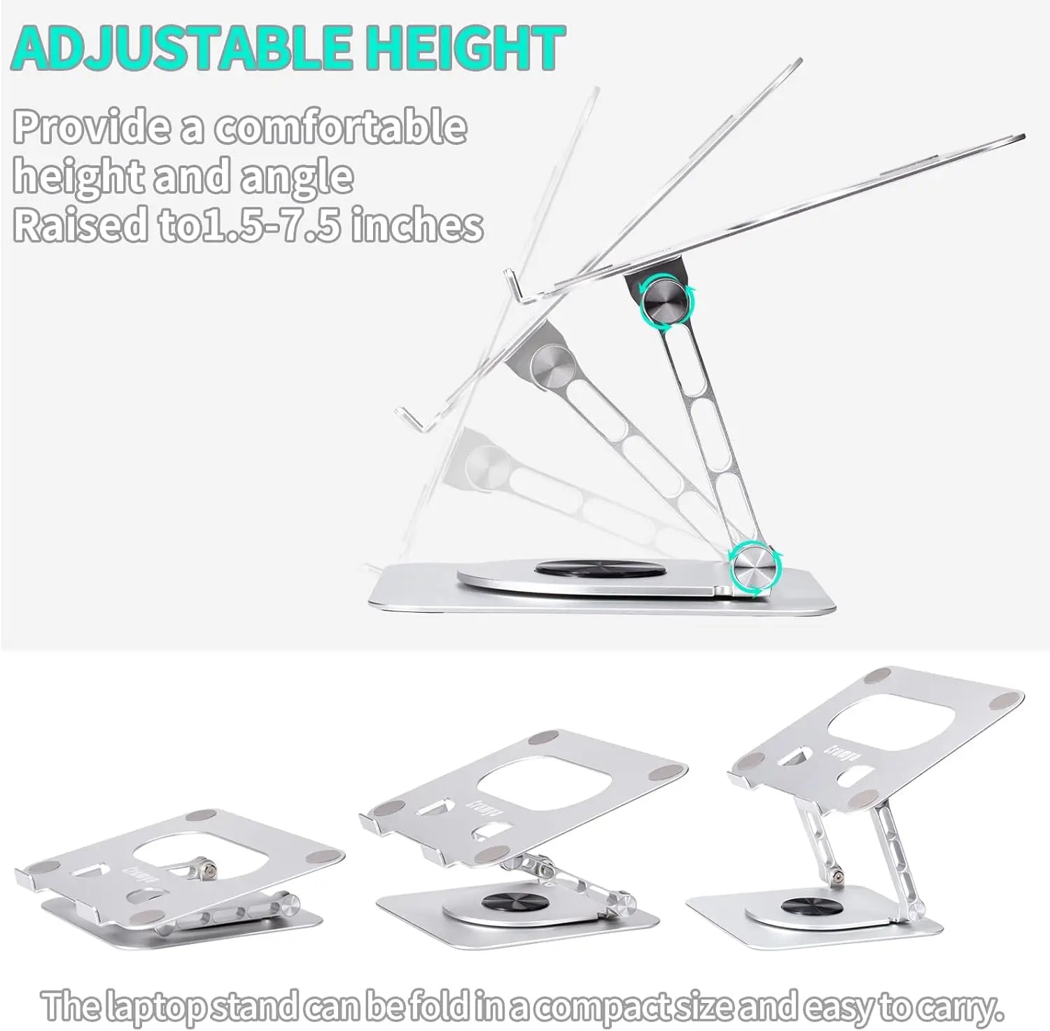Crumya Support Ordinateur Portable – Support Rotatif à 360° pour PC, Pliable, Ergonomique, en Alliage d'aluminium.Compatible avec iPad, Ordinateurs Portables et tTablettes Jusqu'à 17 Pouces.