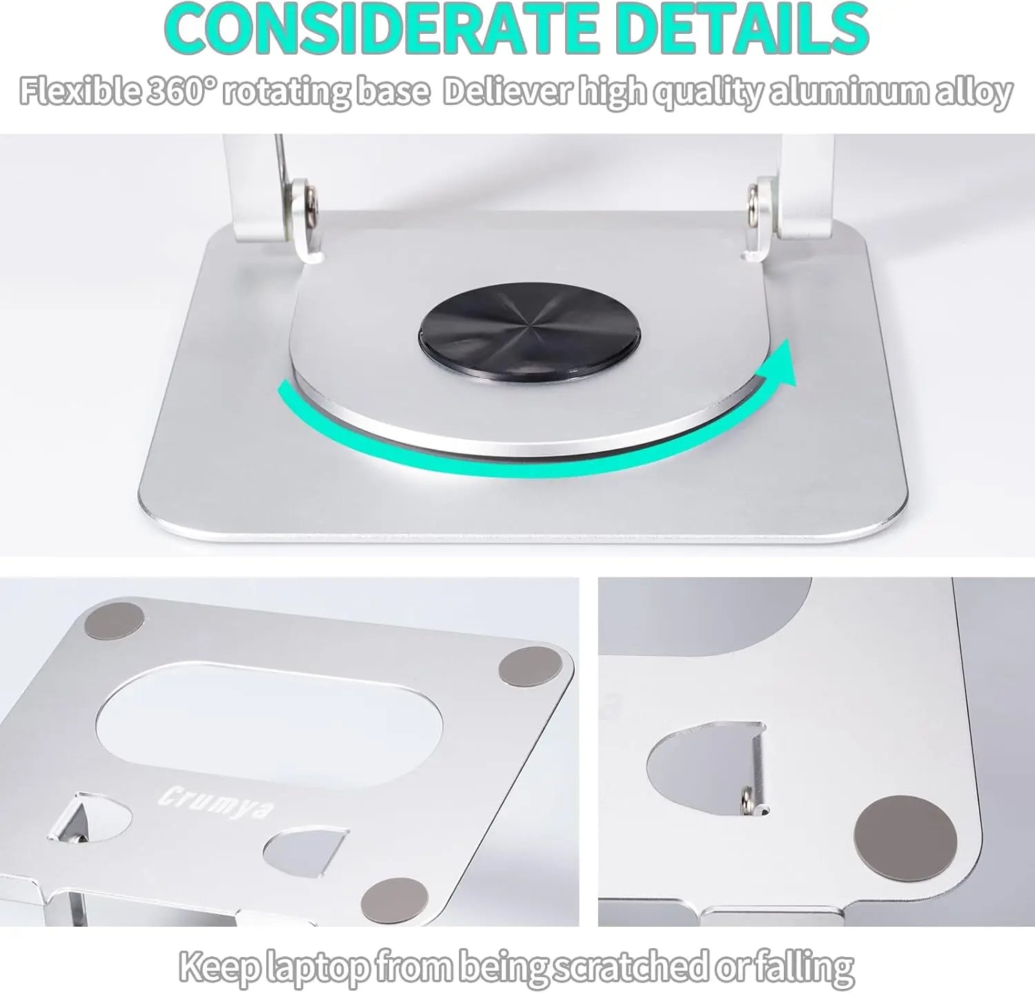 Crumya Support Ordinateur Portable – Support Rotatif à 360° pour PC, Pliable, Ergonomique, en Alliage d'aluminium.Compatible avec iPad, Ordinateurs Portables et tTablettes Jusqu'à 17 Pouces.