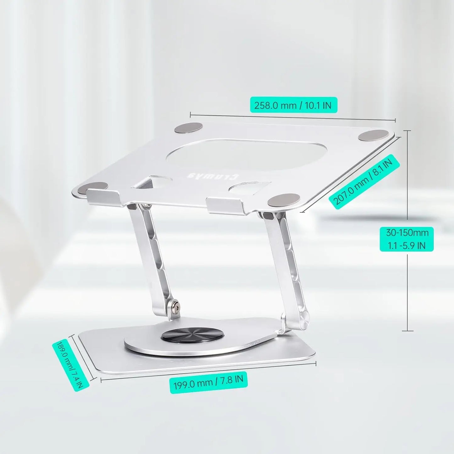 Crumya Support Ordinateur Portable – Support Rotatif à 360° pour PC, Pliable, Ergonomique, en Alliage d'aluminium.Compatible avec iPad, Ordinateurs Portables et tTablettes Jusqu'à 17 Pouces.