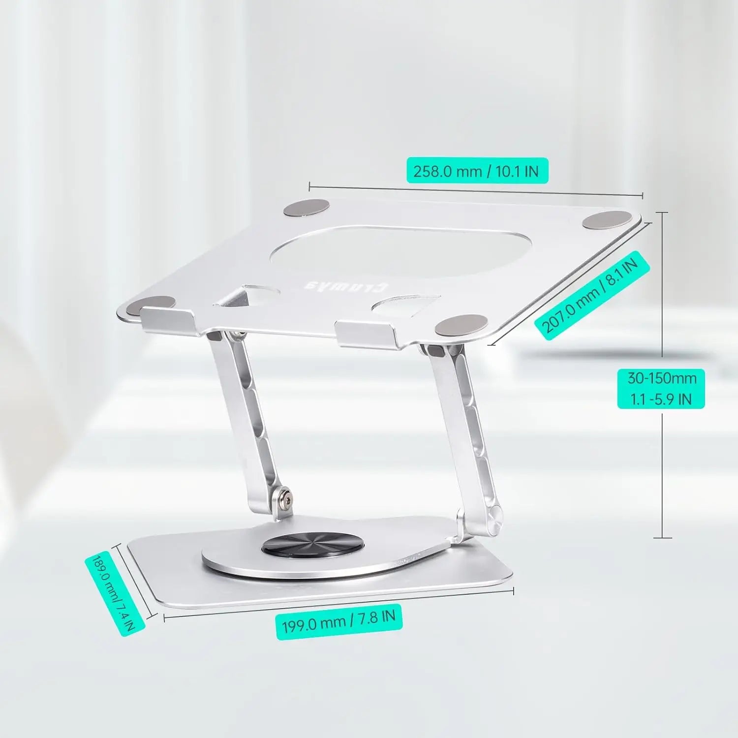 Crumya Support Ordinateur Portable – Support Rotatif à 360° pour PC, Pliable, Ergonomique, en Alliage d'aluminium.Compatible avec iPad, Ordinateurs Portables et tTablettes Jusqu'à 17 Pouces.