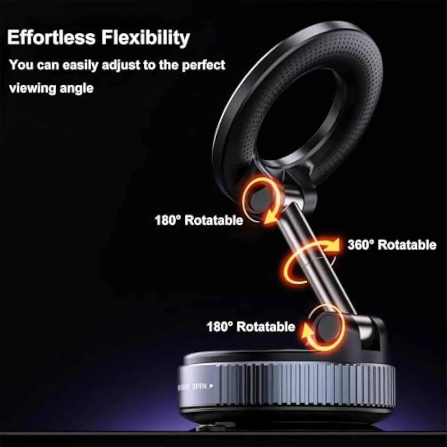 Shopellox Phone Mount, Shopellox 360° Adjustable Vacuum Magnetic Phone Holder, Foldable and Retractable Hands Free Phone Mount for Makeup/Gym/Mirror, Fit for All Smartphones (Black)