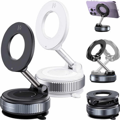 Shopellox Phone Mount, Shopellox 360° Adjustable Vacuum Magnetic Phone Holder, Foldable and Retractable Hands Free Phone Mount for Makeup/Gym/Mirror, Fit for All Smartphones (Black)