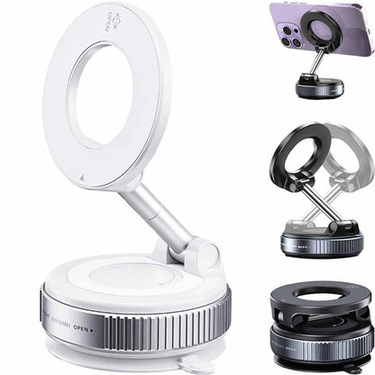 Shopellox Phone Mount, Shopellox 360° Adjustable Vacuum Magnetic Phone Holder, Foldable and Retractable Hands Free Phone Mount for Makeup/Gym/Mirror, Fit for All Smartphones (Black)