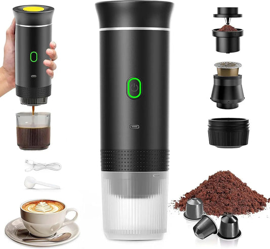 VHV Machine à Café Portable de Voyage,Chauffage Rapide 3 En 1 Cafetiere Portable 12V, Auto-Chauffage de 4 à 6 Minutes, Grandes Capsules, Café Moulu, Pour Le Camping, Bureau, Maison, Voiture (Noir)