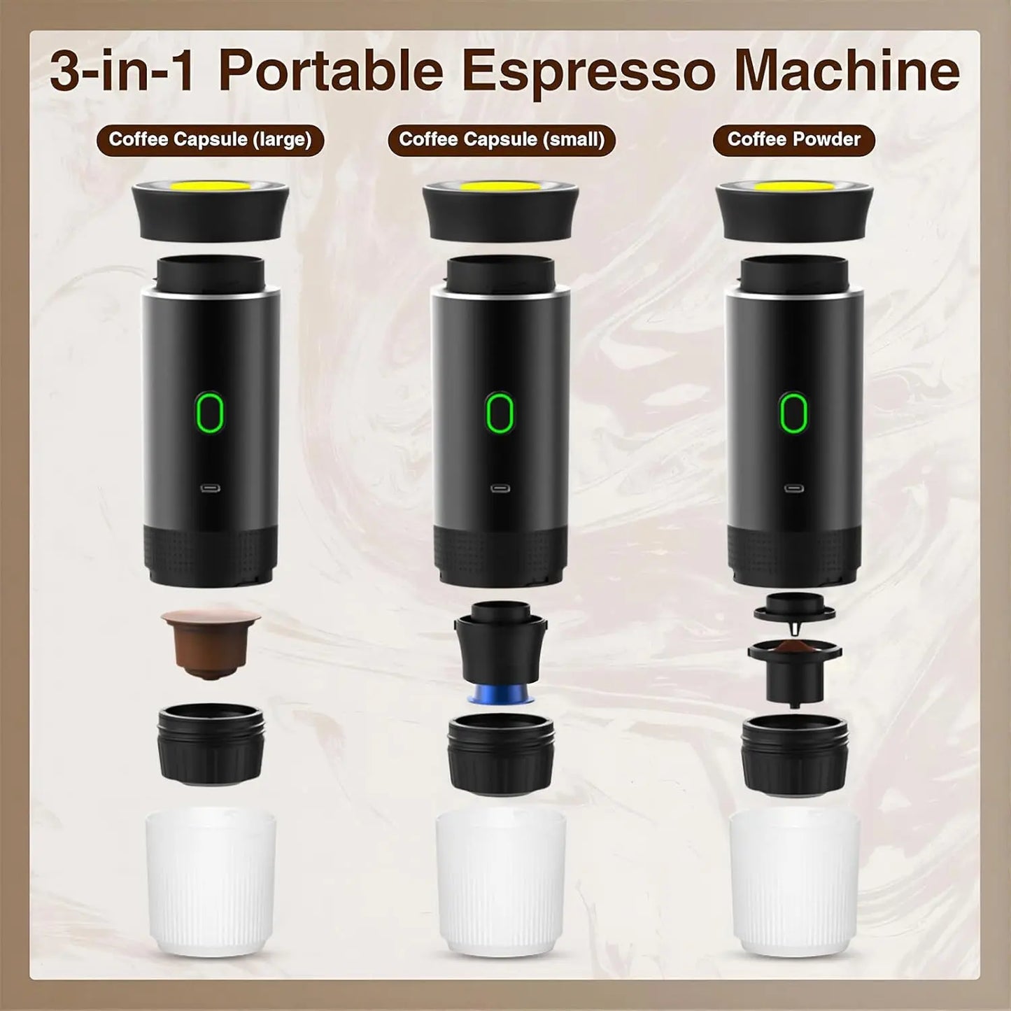 VHV Machine à Café Portable de Voyage,Chauffage Rapide 3 En 1 Cafetiere Portable 12V, Auto-Chauffage de 4 à 6 Minutes, Grandes Capsules, Café Moulu, Pour Le Camping, Bureau, Maison, Voiture (Noir)