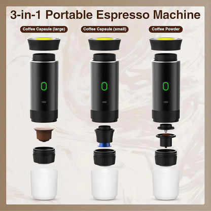 VHV Machine à Café Portable de Voyage,Chauffage Rapide 3 En 1 Cafetiere Portable 12V, Auto-Chauffage de 4 à 6 Minutes, Grandes Capsules, Café Moulu, Pour Le Camping, Bureau, Maison, Voiture (Noir)
