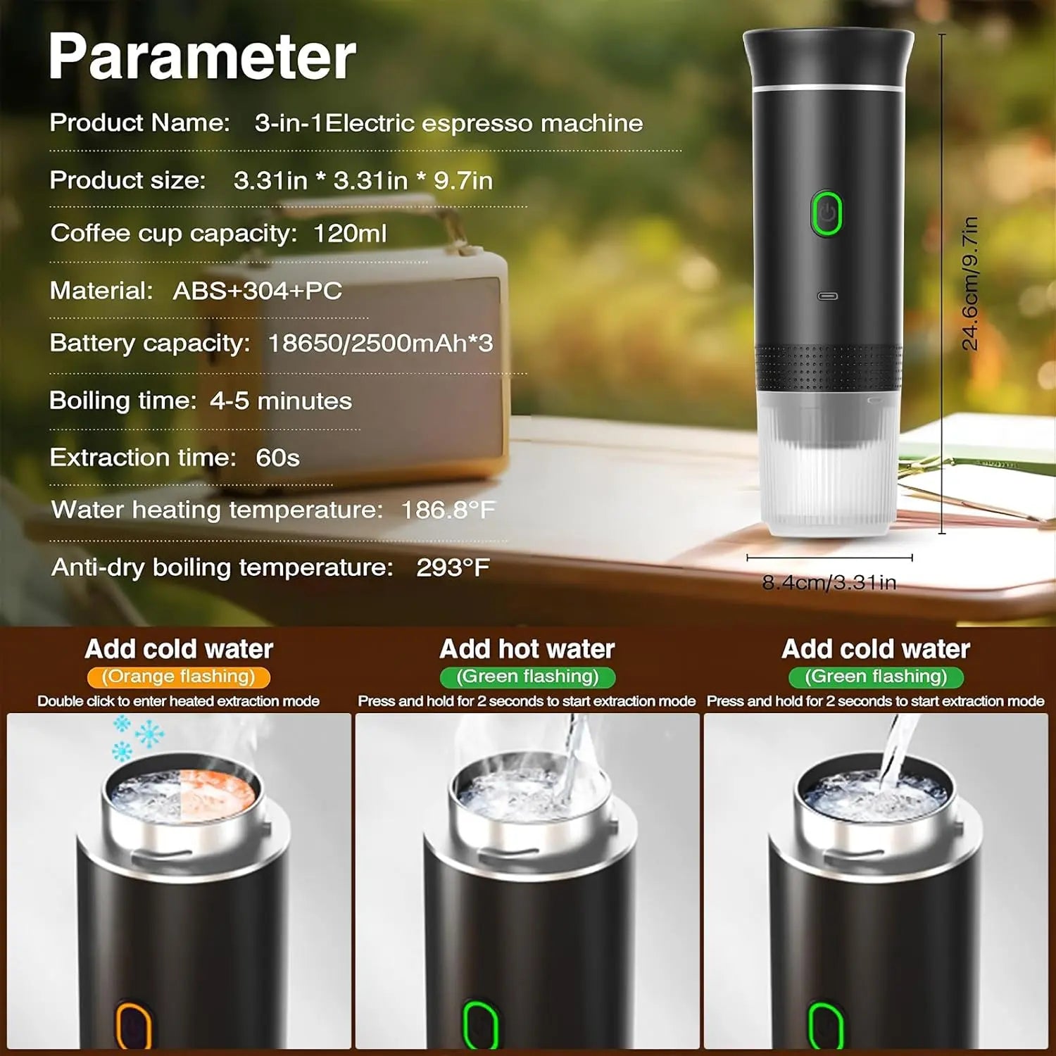 VHV Machine à Café Portable de Voyage,Chauffage Rapide 3 En 1 Cafetiere Portable 12V, Auto-Chauffage de 4 à 6 Minutes, Grandes Capsules, Café Moulu, Pour Le Camping, Bureau, Maison, Voiture (Noir)