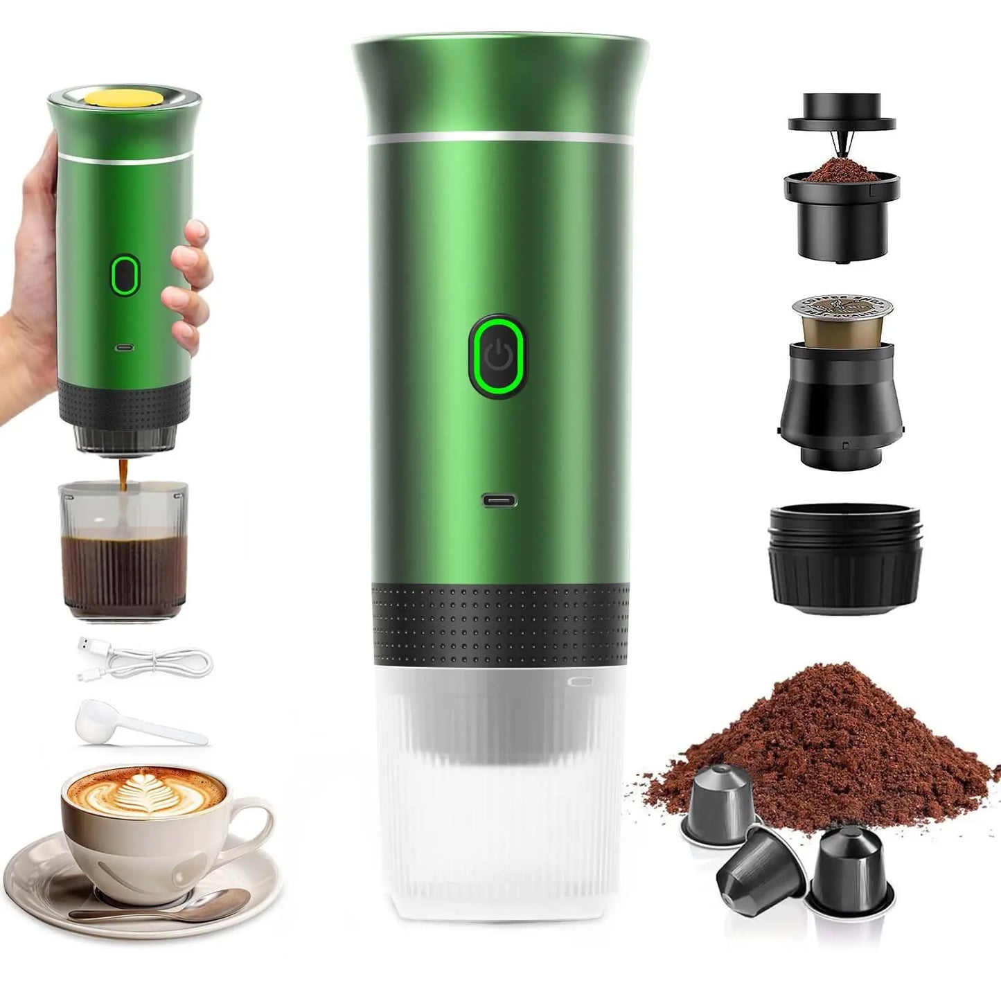 VHV Machine à Café Portable de Voyage,Chauffage Rapide 3 En 1 Cafetiere Portable 12V, Auto-Chauffage de 4 à 6 Minutes, Grandes Capsules, Café Moulu, Pour Le Camping, Bureau, Maison, Voiture (Noir)