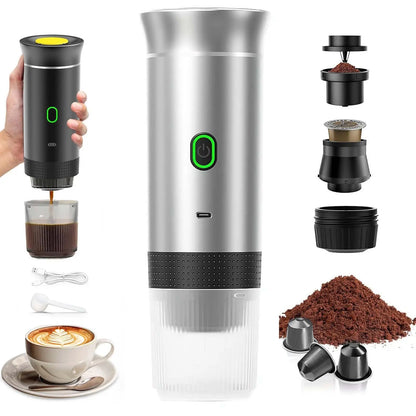 VHV Machine à Café Portable de Voyage,Chauffage Rapide 3 En 1 Cafetiere Portable 12V, Auto-Chauffage de 4 à 6 Minutes, Grandes Capsules, Café Moulu, Pour Le Camping, Bureau, Maison, Voiture (Noir)