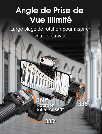 hohem iSteady M6 Kit Stabilisateur Smartphone, Gimbal Stabilisateur à 3 Axes avec Capteur de Vision AI/Lumière de Remplissage CCT/RGB, Gimbal pour Vlog Youtube, Charge utile 400g pour iPhone&Android