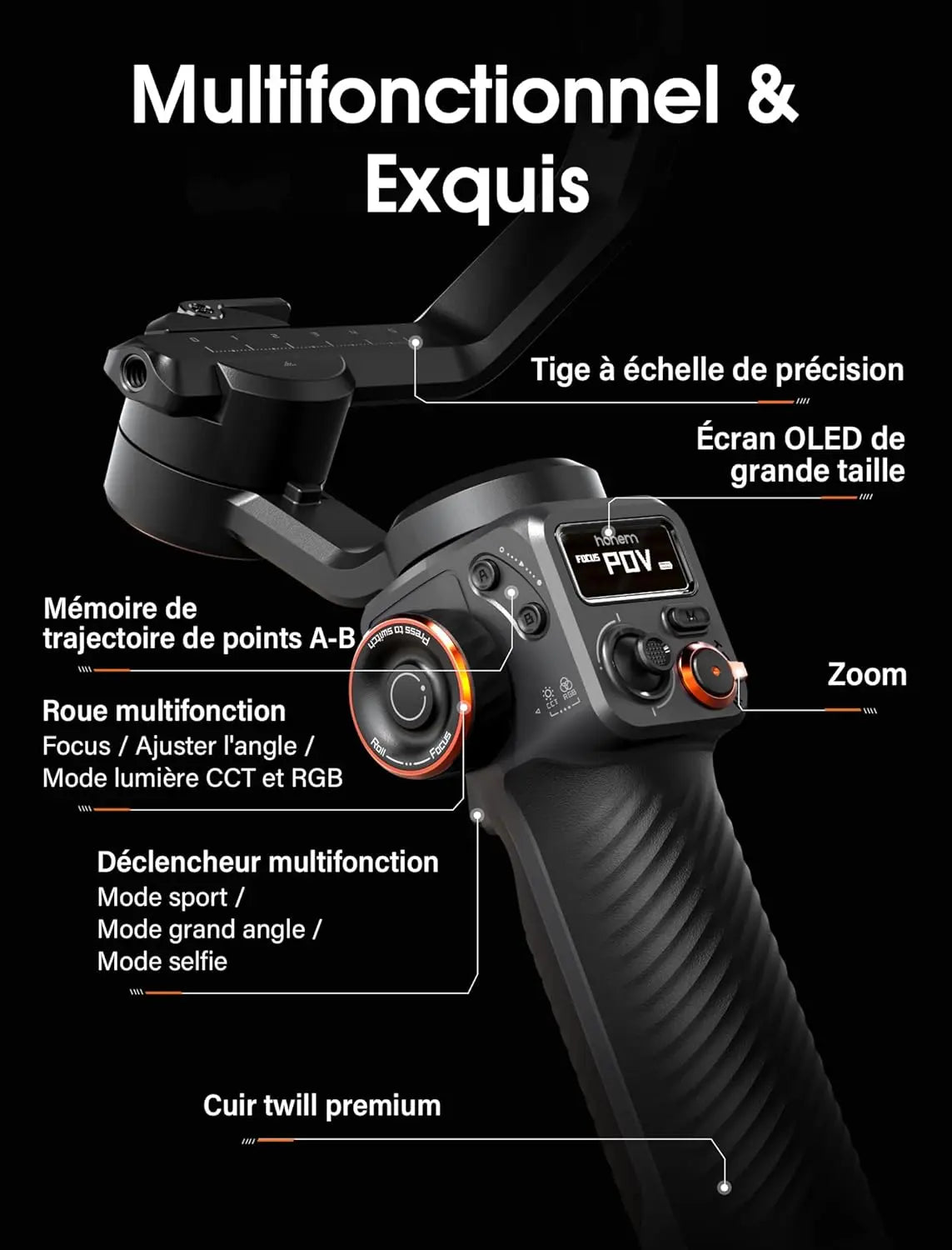 hohem iSteady M6 Kit Stabilisateur Smartphone, Gimbal Stabilisateur à 3 Axes avec Capteur de Vision AI/Lumière de Remplissage CCT/RGB, Gimbal pour Vlog Youtube, Charge utile 400g pour iPhone&Android