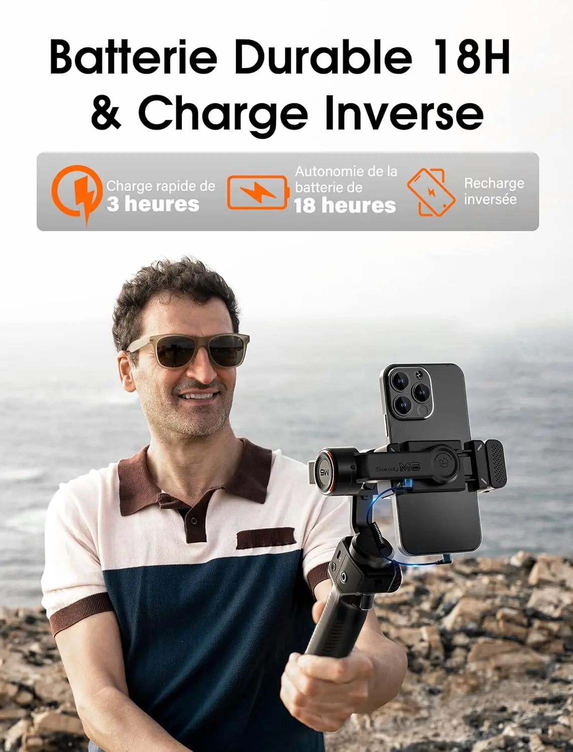 hohem iSteady M6 Kit Stabilisateur Smartphone, Gimbal Stabilisateur à 3 Axes avec Capteur de Vision AI/Lumière de Remplissage CCT/RGB, Gimbal pour Vlog Youtube, Charge utile 400g pour iPhone&Android