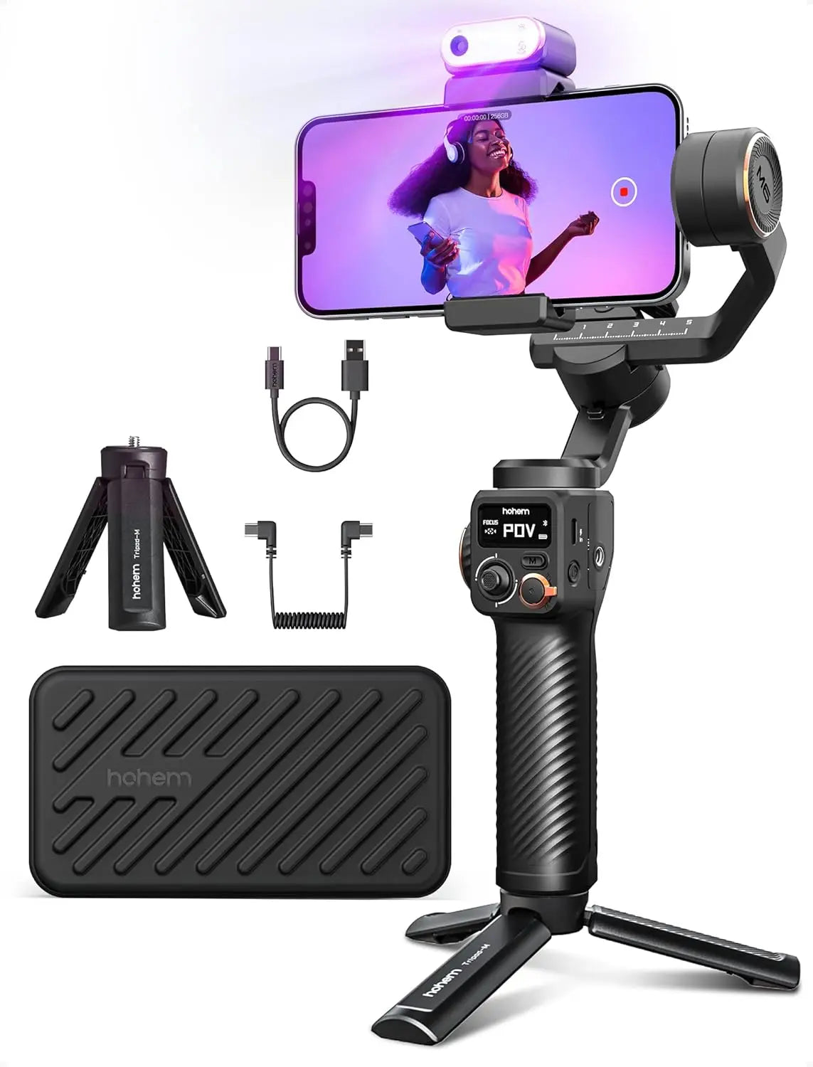 hohem iSteady M6 Kit Stabilisateur Smartphone, Gimbal Stabilisateur à 3 Axes avec Capteur de Vision AI/Lumière de Remplissage CCT/RGB, Gimbal pour Vlog Youtube, Charge utile 400g pour iPhone&Android