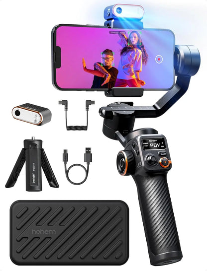 hohem iSteady M6 Kit Stabilisateur Smartphone, Gimbal Stabilisateur à 3 Axes avec Capteur de Vision AI/Lumière de Remplissage CCT/RGB, Gimbal pour Vlog Youtube, Charge utile 400g pour iPhone&Android