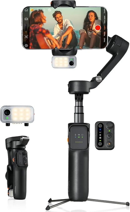 hohem iSteady V3 Stabilisateur Smartphone - 3 Axes Stabilisateur de Cardan, Magnetischer AI-Tracker, Abnehmbarer Controller, Built-in Extended Pole & Tripod, Foldable Gimbal für Live Streaming, Vlog
