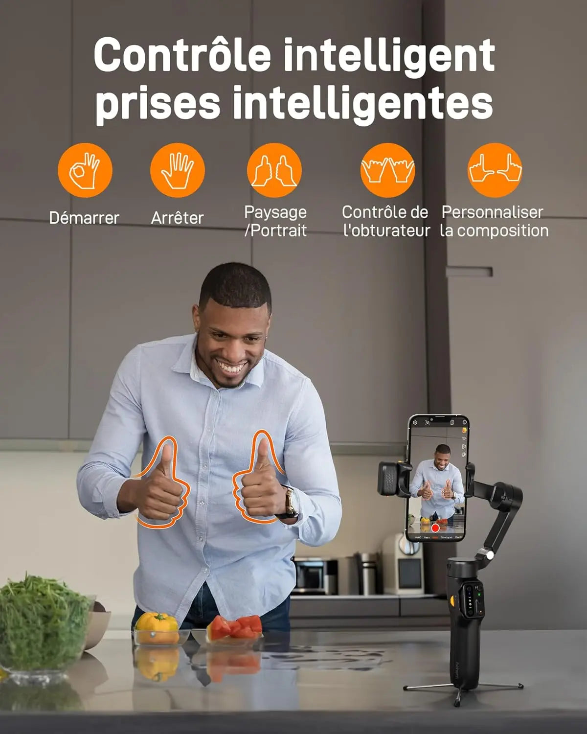 hohem iSteady V3 Stabilisateur Smartphone - 3 Axes Stabilisateur de Cardan, Magnetischer AI-Tracker, Abnehmbarer Controller, Built-in Extended Pole & Tripod, Foldable Gimbal für Live Streaming, Vlog