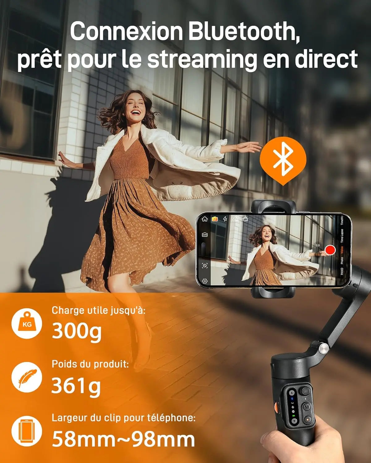 hohem iSteady X3 SE Gimbal Smartphone, 3 Axes Stabilisateur de Cardan, Design léger et Pliable avec télécommande détachable, Batterie de 11H, Parfait pour Le vlogging, Les Selfies et Les Voyages