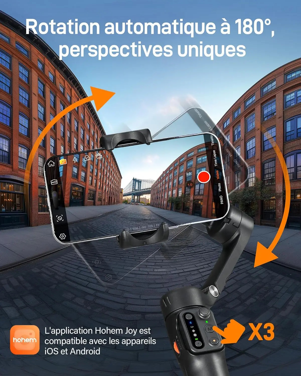 hohem iSteady X3 SE Gimbal Smartphone, 3 Axes Stabilisateur de Cardan, Design léger et Pliable avec télécommande détachable, Batterie de 11H, Parfait pour Le vlogging, Les Selfies et Les Voyages