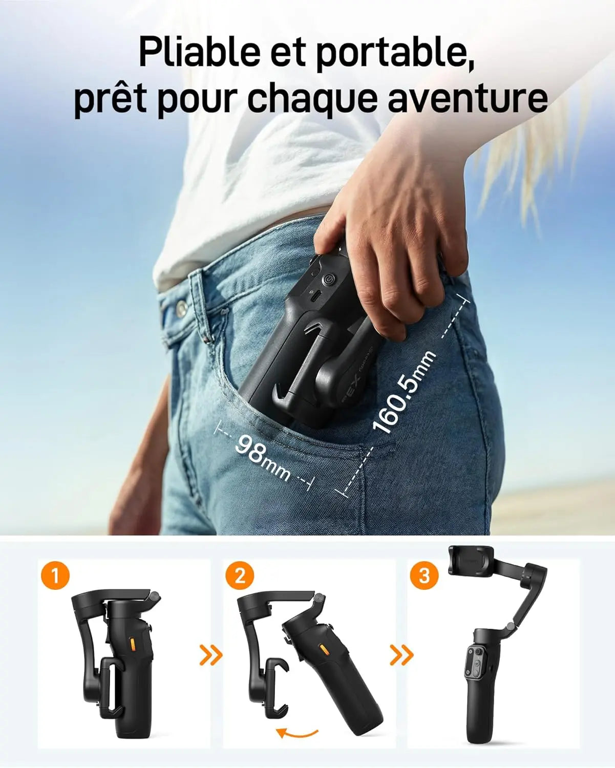 hohem iSteady X3 SE Gimbal Smartphone, 3 Axes Stabilisateur de Cardan, Design léger et Pliable avec télécommande détachable, Batterie de 11H, Parfait pour Le vlogging, Les Selfies et Les Voyages