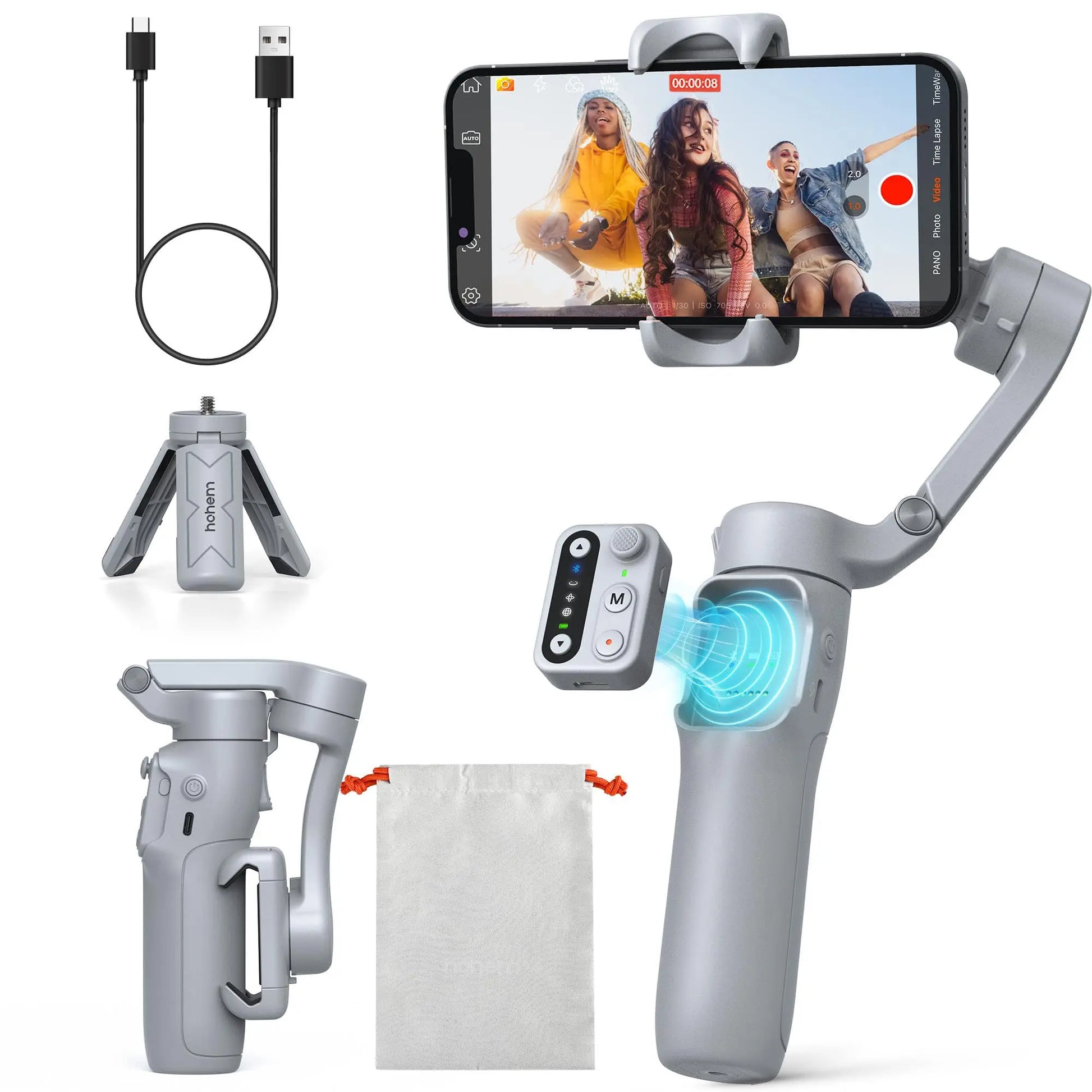 hohem iSteady X3 SE Gimbal Smartphone, 3 Axes Stabilisateur de Cardan, Design léger et Pliable avec télécommande détachable, Batterie de 11H, Parfait pour Le vlogging, Les Selfies et Les Voyages